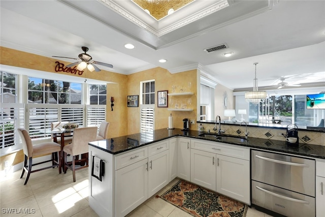 651 Wiggins Lake Dr Unit 101, Naples, FL 34110 - kitchen with ornamental molding, plenty of natural light, a ceiling fan, dishwasher, and recessed lighting