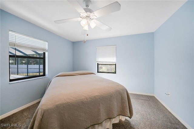 bedroom featuring carpet flooring and ceiling fan