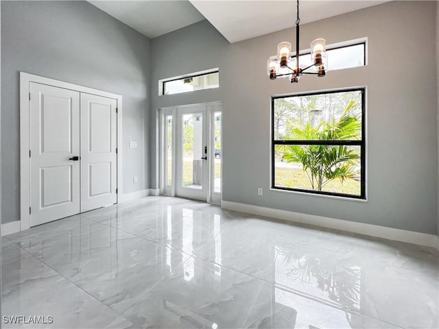 interior space with a notable chandelier