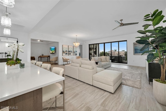 living room featuring a chandelier