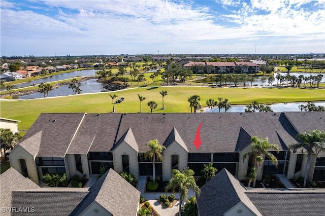 aerial view with a water view