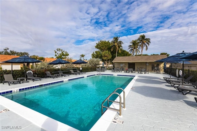 view of swimming pool with a patio