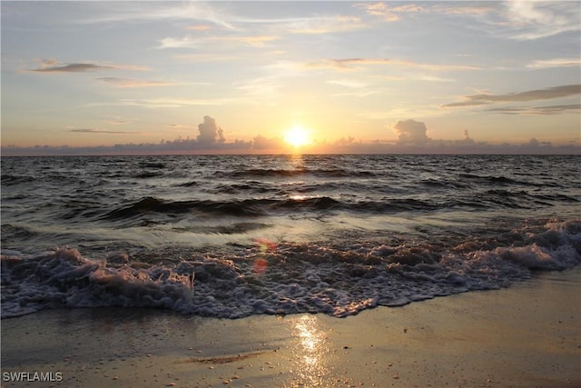 view of water feature with a beach view