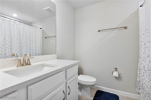 bathroom featuring toilet, tile patterned flooring, and vanity