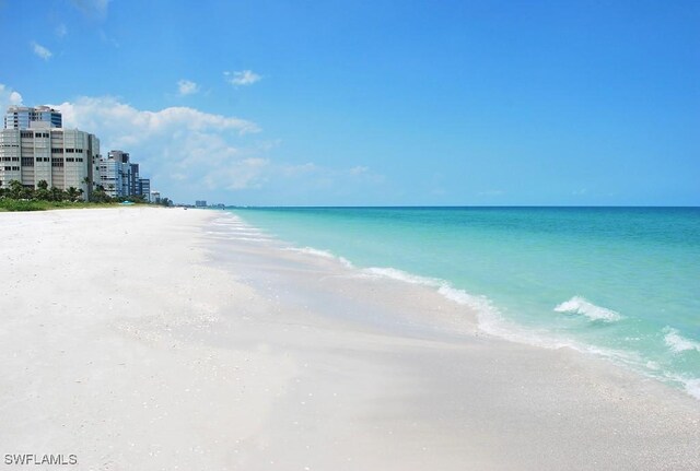 property view of water featuring a beach view