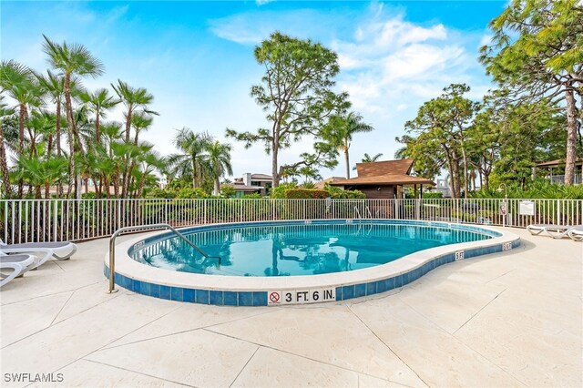 view of swimming pool featuring a patio area