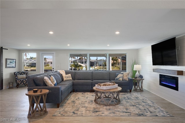 living room featuring light wood-type flooring