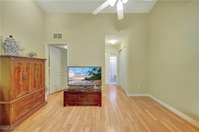 interior space featuring ceiling fan and light hardwood / wood-style floors