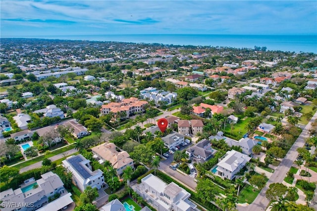 aerial view with a water view