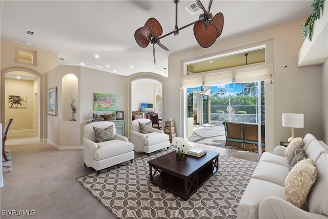 living room with ceiling fan