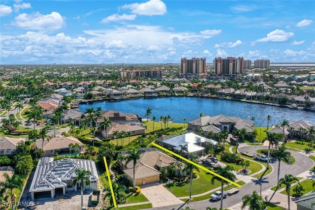 aerial view with a water view