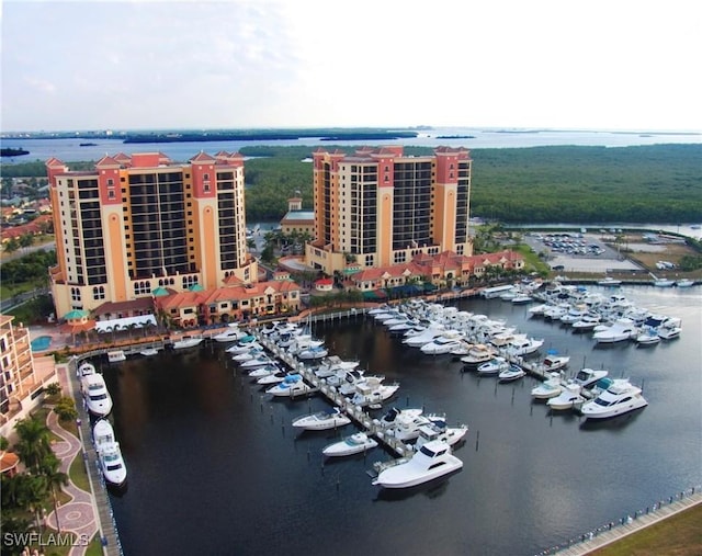 drone / aerial view featuring a water view