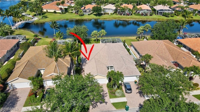 aerial view with a water view