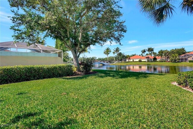 view of yard with a water view