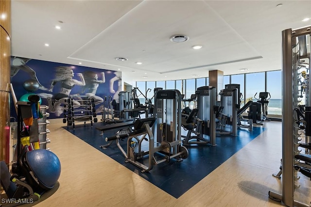 gym featuring a wall of windows