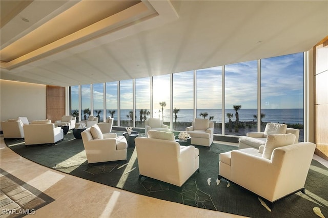 lobby featuring a water view