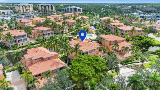 aerial view featuring a water view