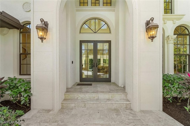 doorway to property featuring french doors