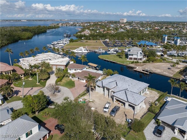 aerial view with a water view