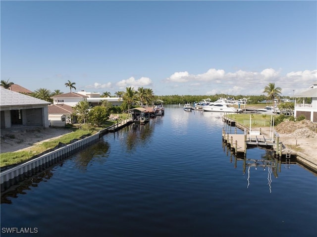 dock area with a water view