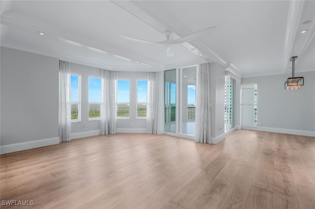 empty room featuring light hardwood / wood-style flooring and ceiling fan with notable chandelier