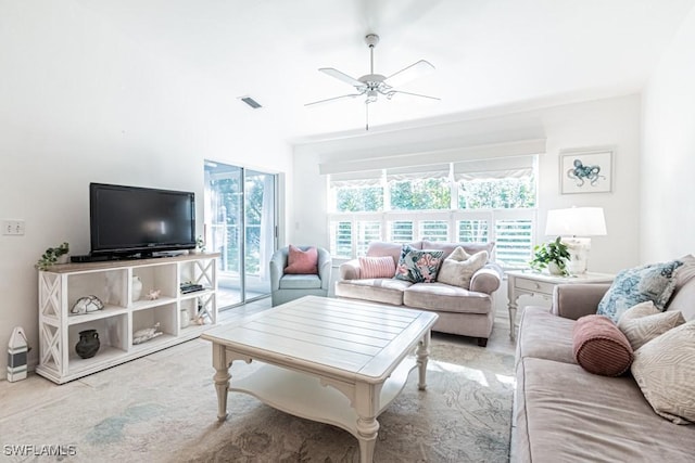 living room with ceiling fan