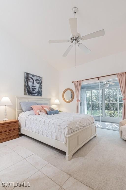 tiled bedroom with ceiling fan