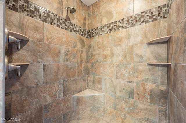 interior details featuring a tile shower