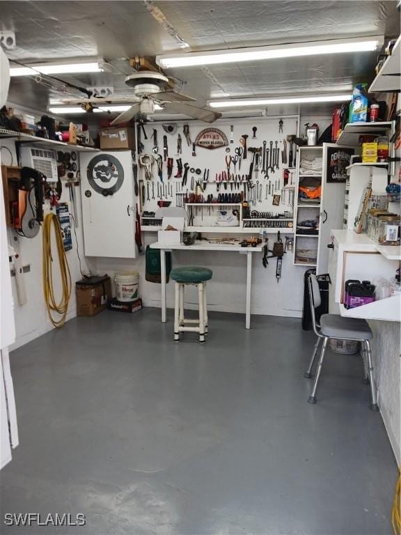 garage featuring a workshop area