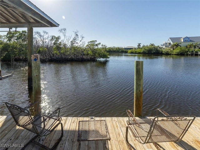 view of dock with a water view