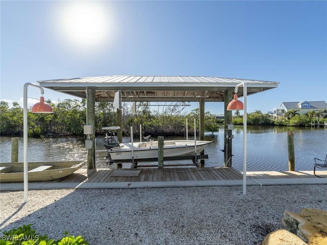 view of dock featuring a water view