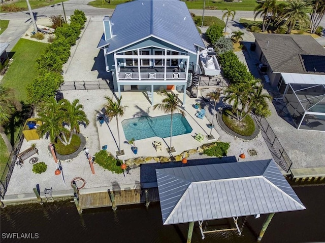 aerial view with a water view