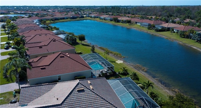 aerial view with a water view