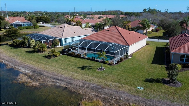 drone / aerial view featuring a water view