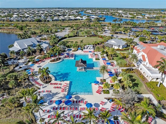 aerial view with a water view