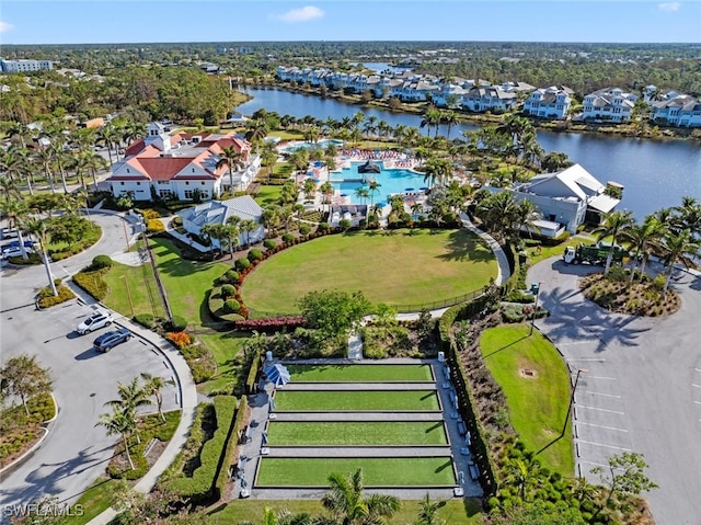 aerial view with a water view