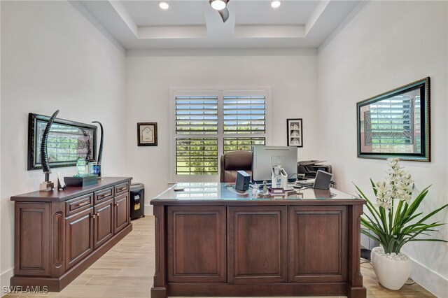 19749 Panther Island Blvd, Estero, FL 33928 - office with light wood-type flooring, beamed ceiling, recessed lighting, and coffered ceiling