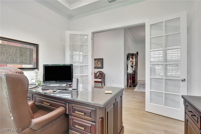 home office featuring light wood-type flooring