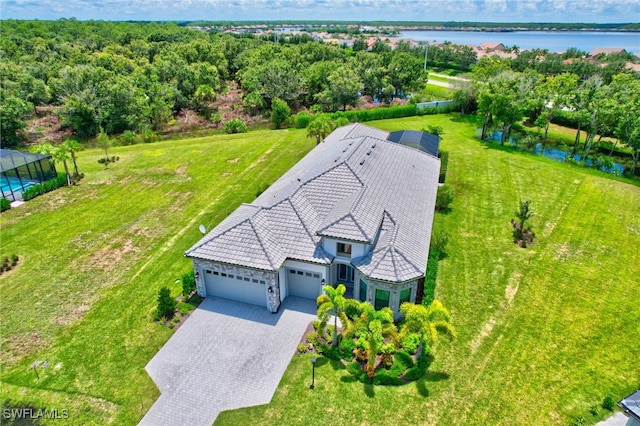 aerial view with a water view