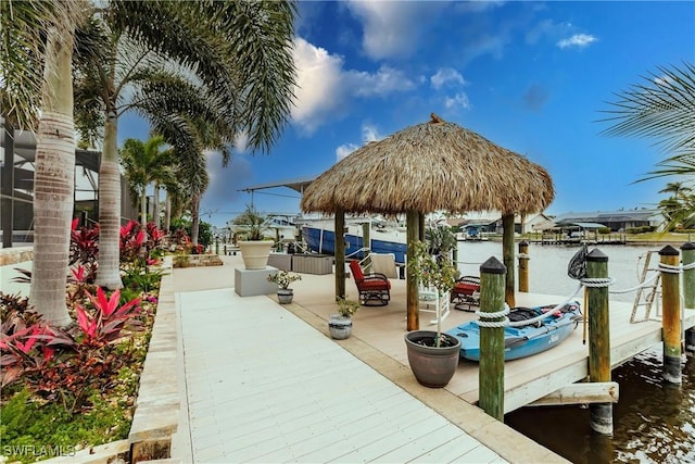 dock area featuring a water view