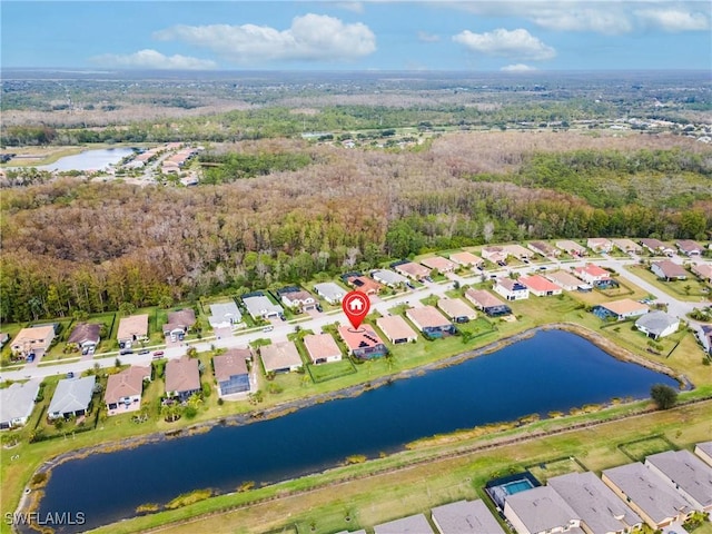 aerial view featuring a water view