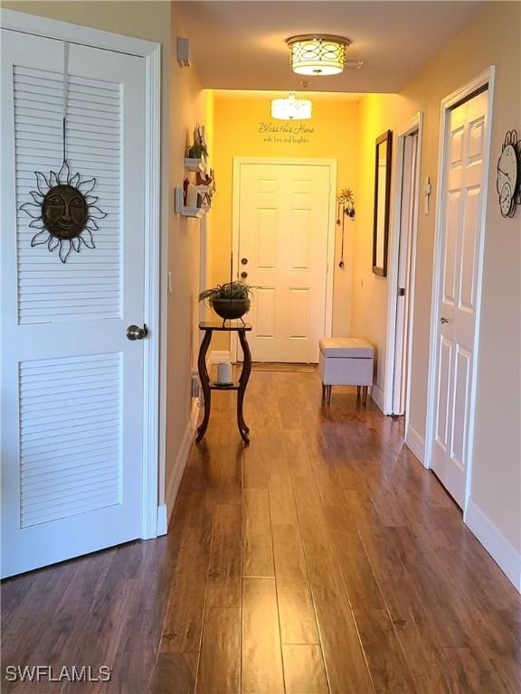 hallway featuring dark hardwood / wood-style flooring