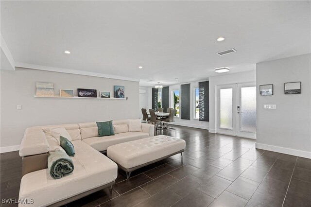 living room with french doors