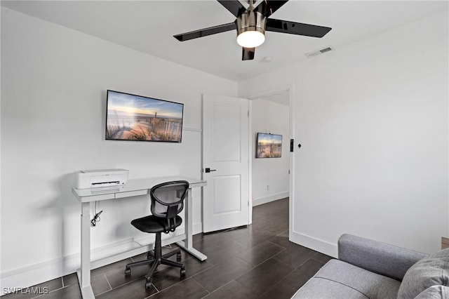 office area featuring ceiling fan