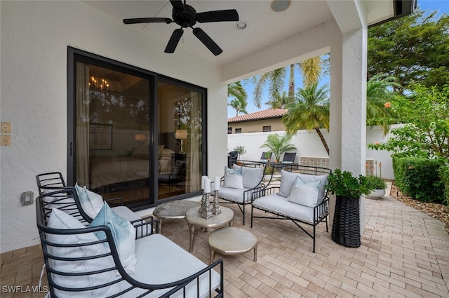 view of patio / terrace featuring ceiling fan and an outdoor hangout area