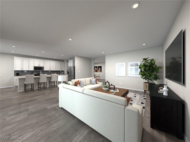 living room featuring dark hardwood / wood-style flooring