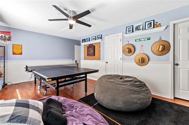 rec room featuring ceiling fan and wood-type flooring