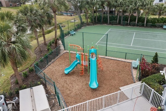 view of playground with tennis court