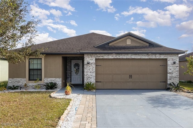 ranch-style home featuring a garage