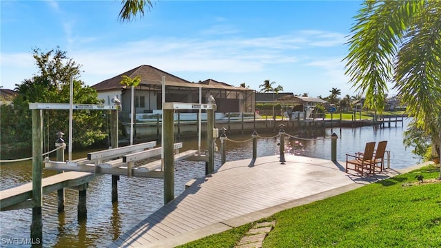 view of dock with a water view